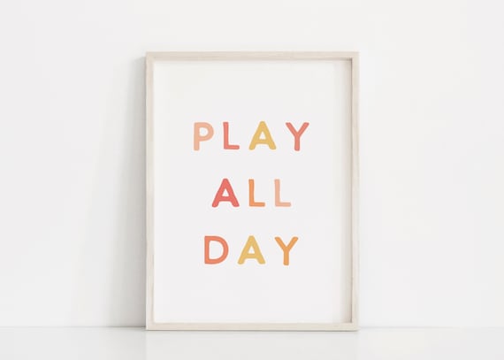 Fun Play All Day Pastel Block Letter Kids Playroom Quote Poster