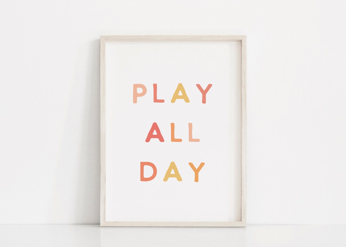 Fun Play All Day Pastel Block Letter Kids Playroom Quote Poster