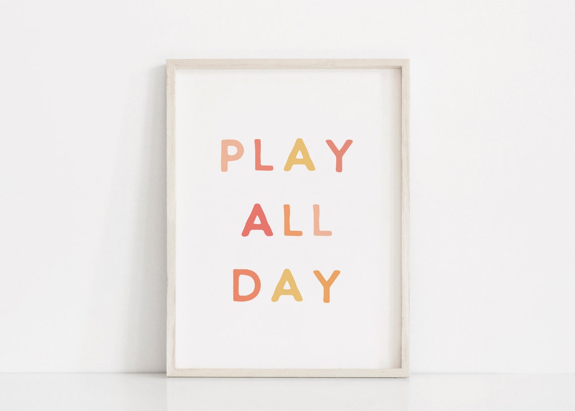 Play All Day Playroom Wall Art Girls Room Prints Toy Room Wall Art Toddler Playroom Decor Pink Girls Wall Art Play Sign For Playroom