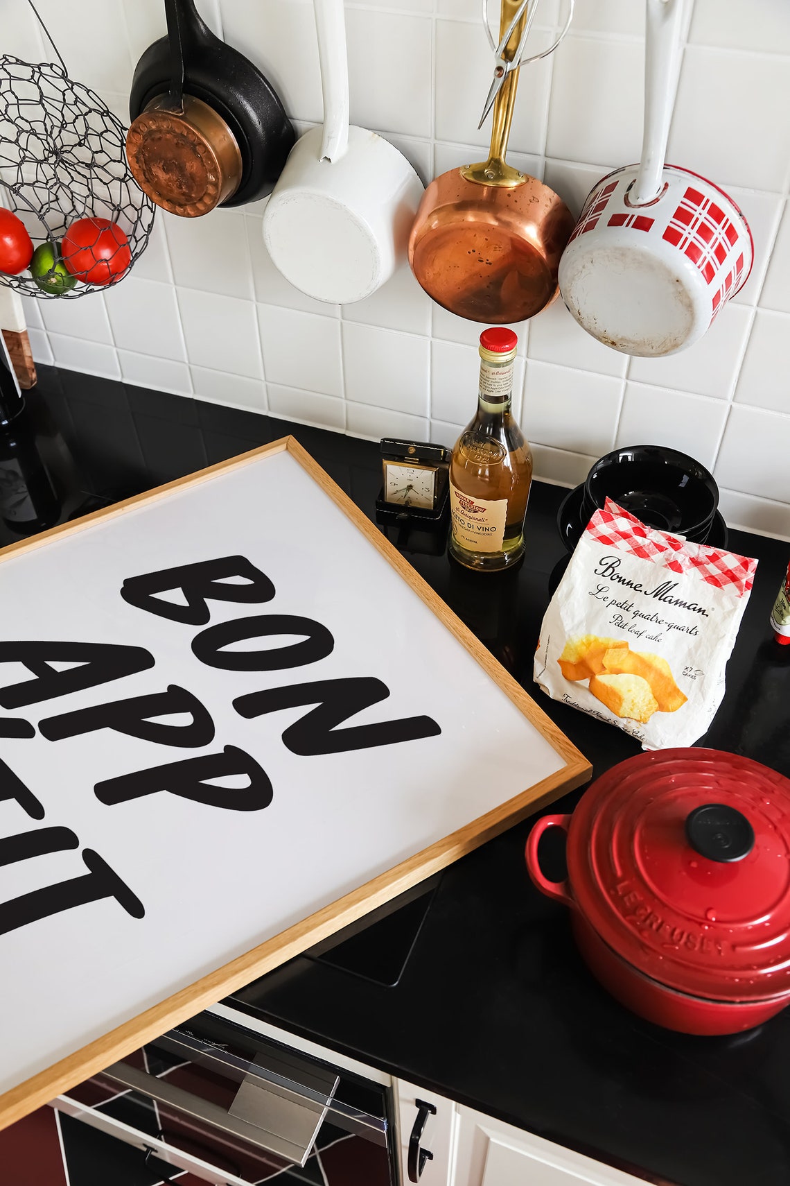 Bon Appetit Bold Black Brush Letter Modern French Kitchen Wall Art - Image 2