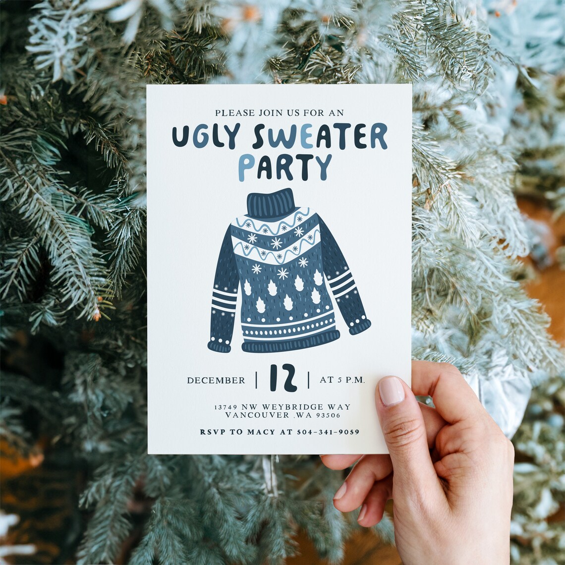 Ugly Sweater Party Navy Christmas Invitation Digital Template Print - Image 2