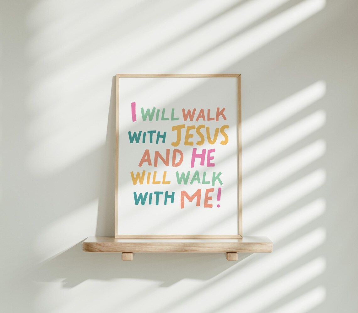 I Will Walk With Jesus Christian Nursery Art Print - Image 2