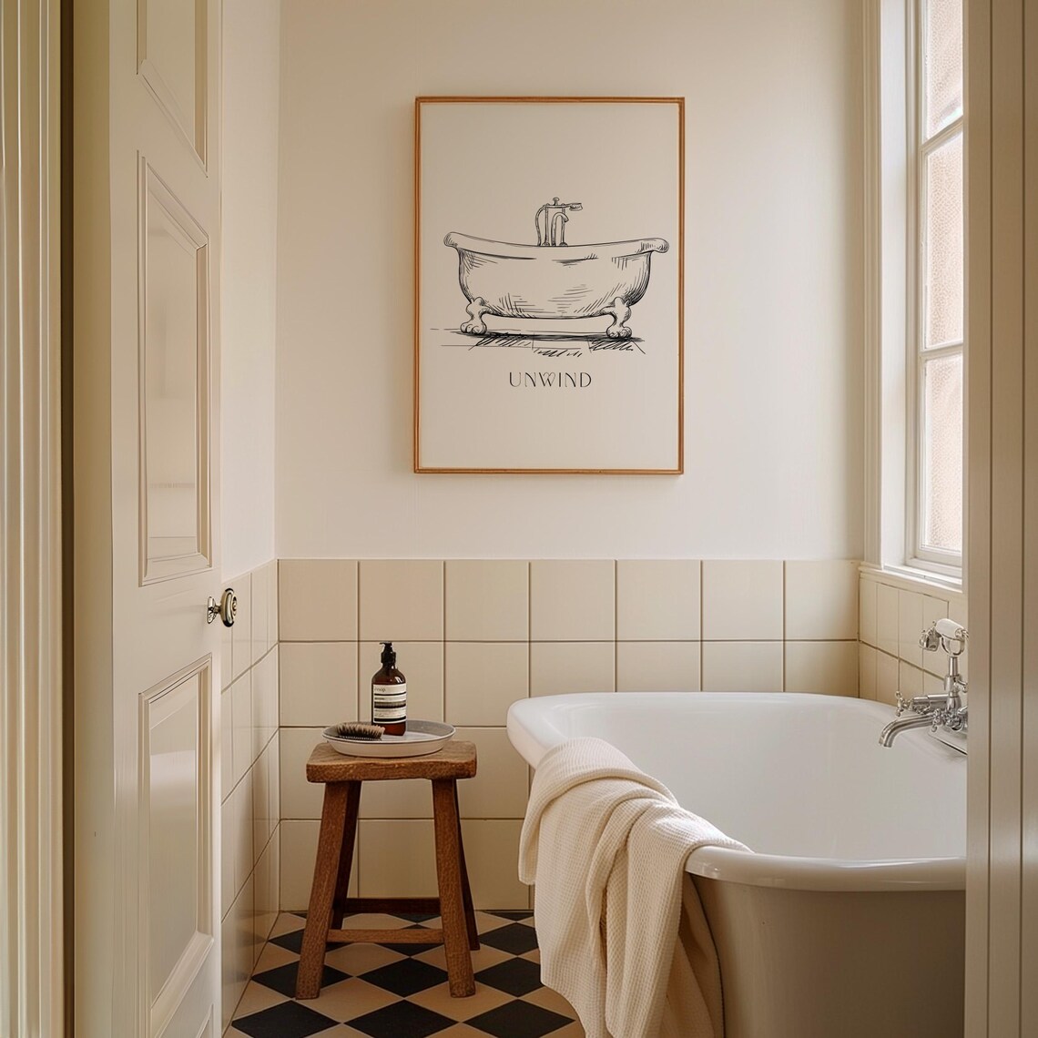 Unwind Clawfoot Bathtub Sketch Vintage Spa Bathroom Art Poster - Image 2