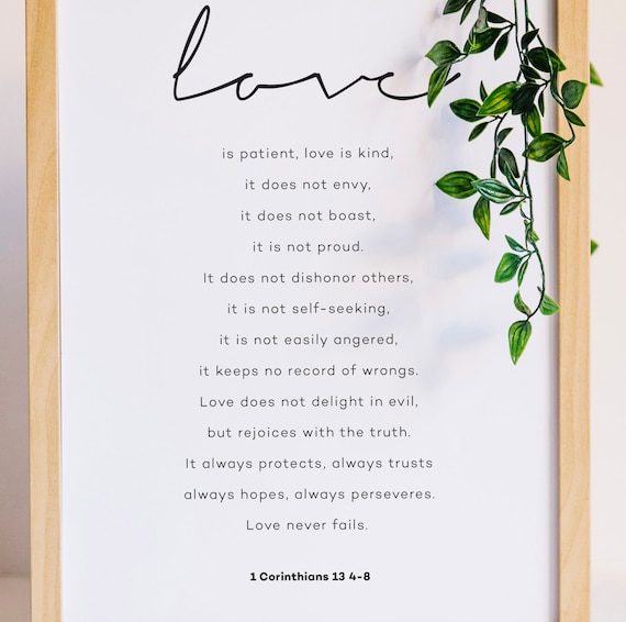 Love Is Patient Bible Verse Poster 1 Corinthians 13 with Greenery Accent