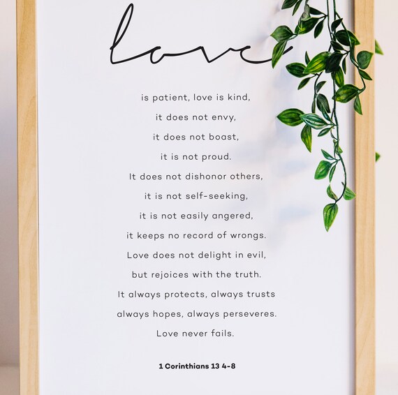 Love Is Patient Love Is Kind Love Bible Verse Wall Art Corinthians 13 Sign Love Scripture Bible Love Verse Love Never Fails