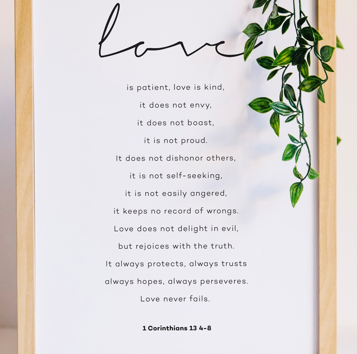 Love Is Patient Bible Verse Poster 1 Corinthians 13 with Greenery Accent
