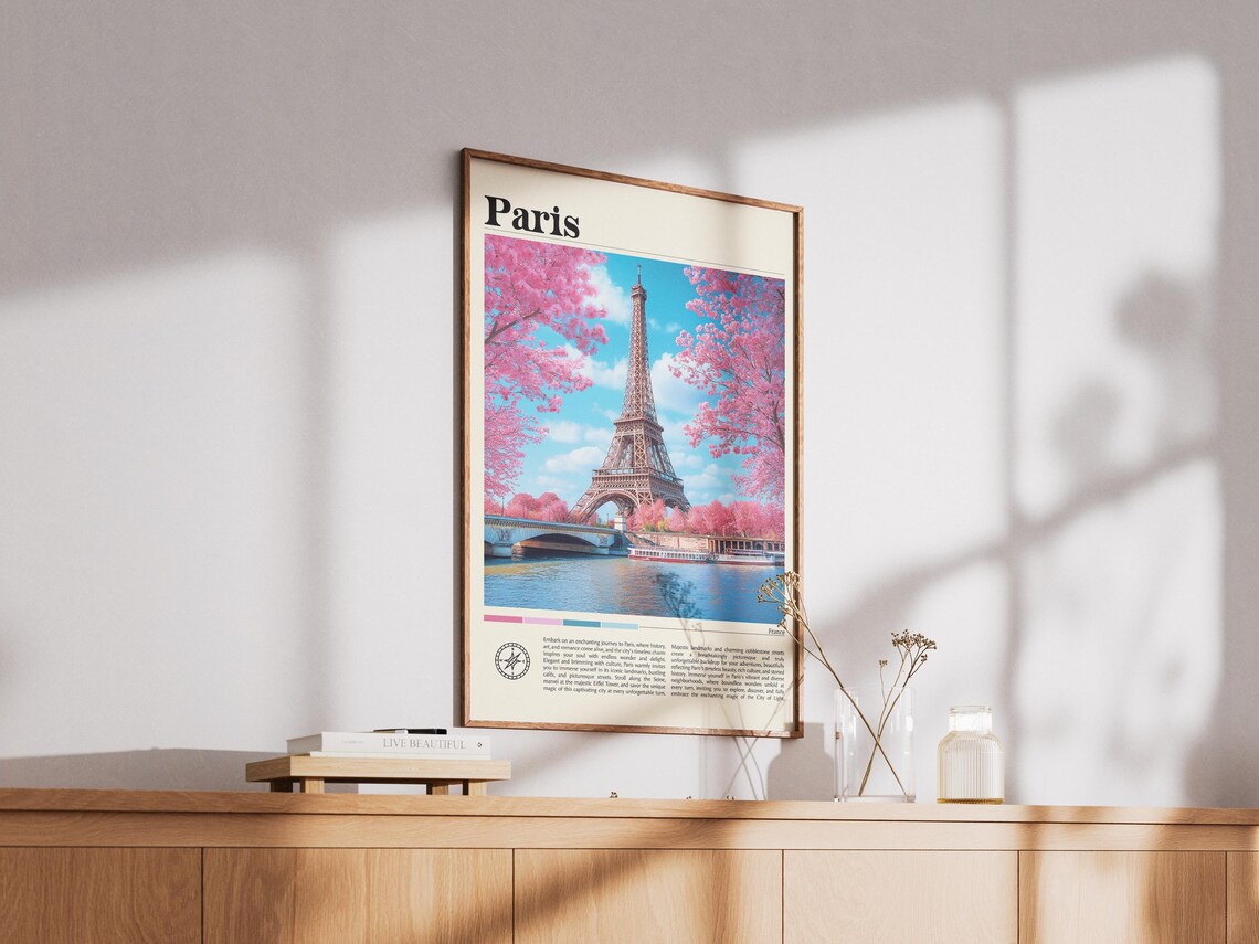 Paris Eiffel Tower Spring Cherry Blossom Blooms Seine Travel Poster - Image 3