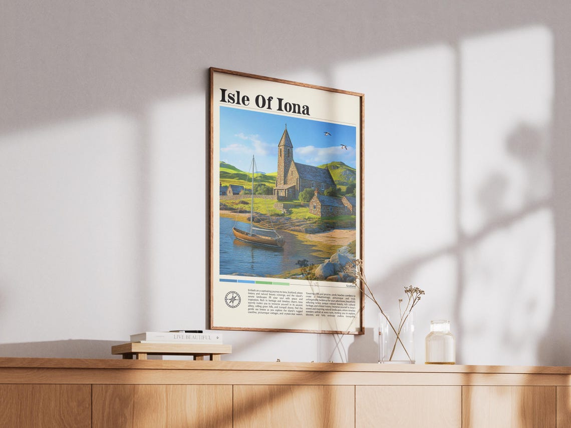 Isle Of Iona Travel Print Scotland Travel Poster Puffin Wall Art Scottish Landscape Print Isle Of Iona Travel Gift Iona Coastal Art - Image 3
