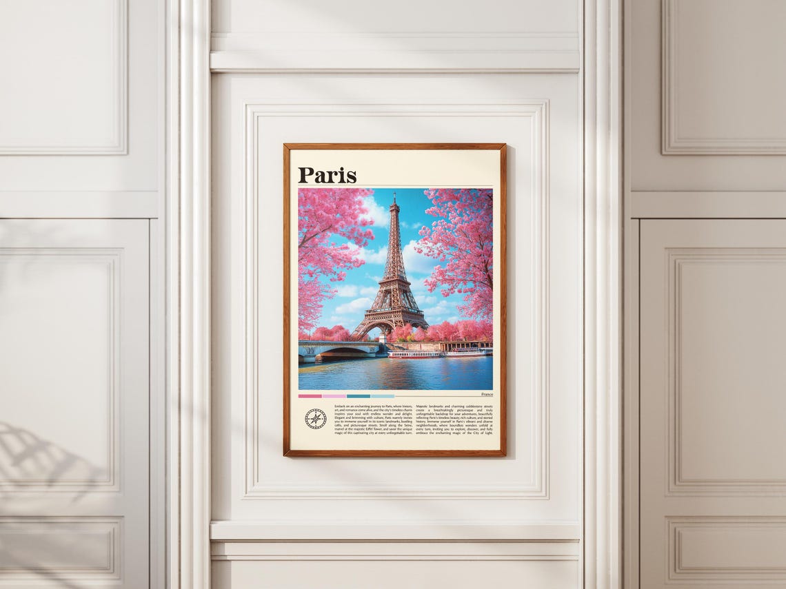 Paris Eiffel Tower Spring Cherry Blossom Blooms Seine Travel Poster - Image 2