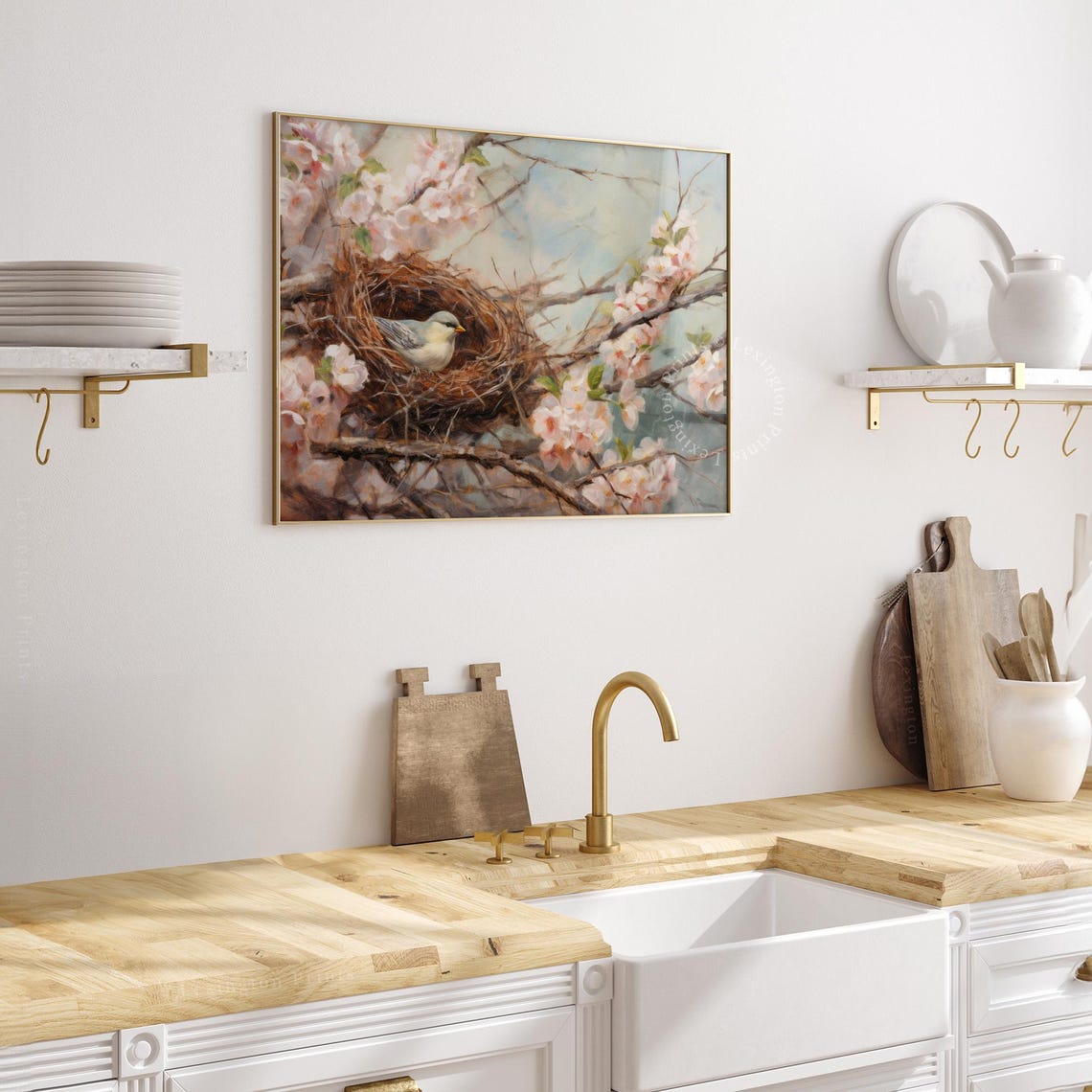 Tiny Bird Resting in Nest Among Pink Cherry Blossoms Spring Poster - Image 3