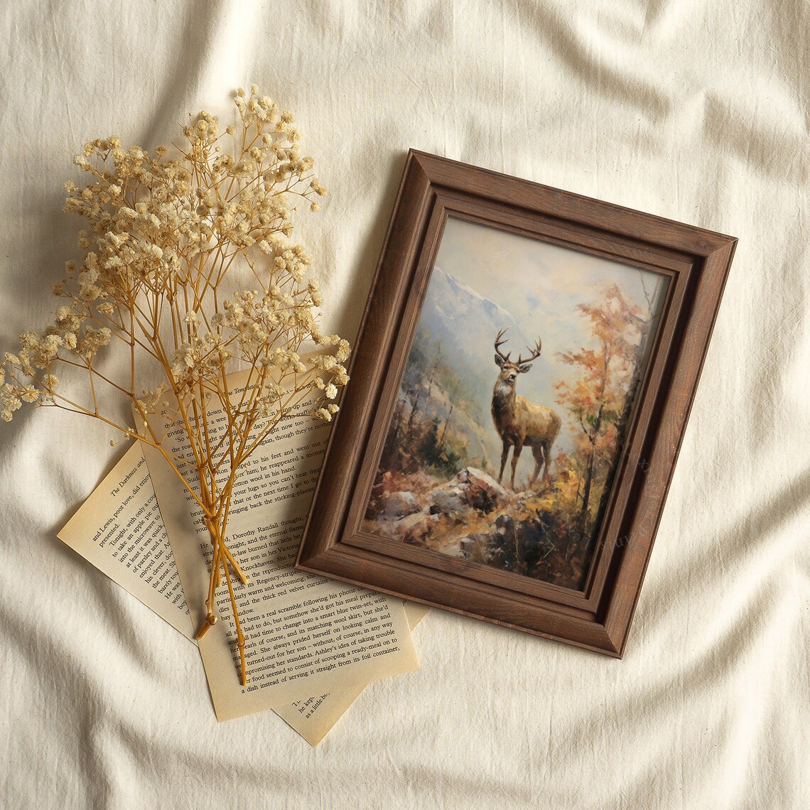 Stag in Autumn Mountains Vintage Oil Painting Wildlife Poster - Image 2