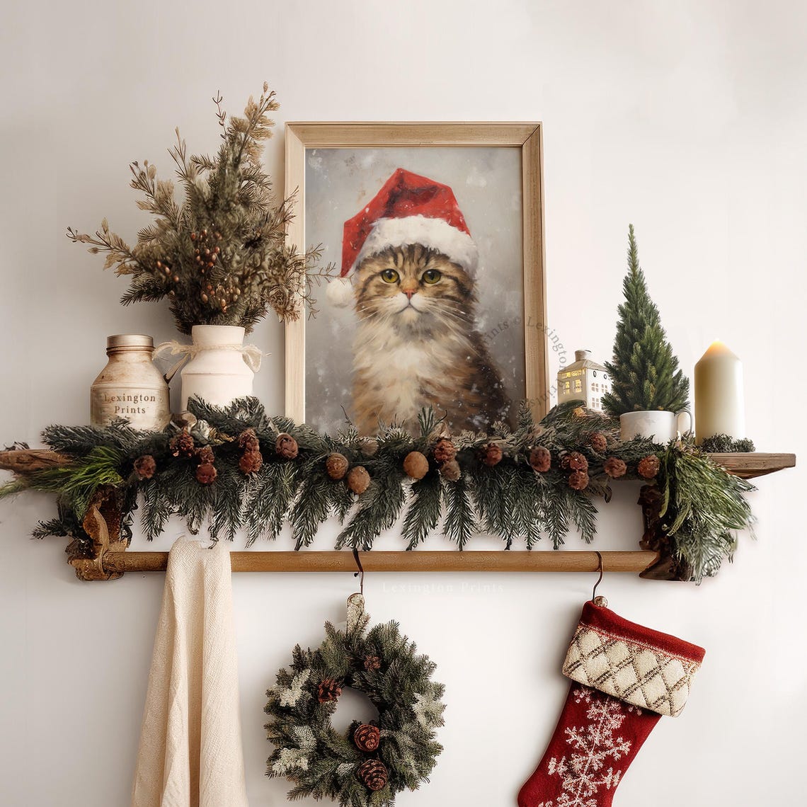 Rustic Christmas Wall Art Cat Christmas Cat Painting Vintage Christmas Decor Winter Art Pet Oil Painting Cat Portrait Holiday 225 - Image 6
