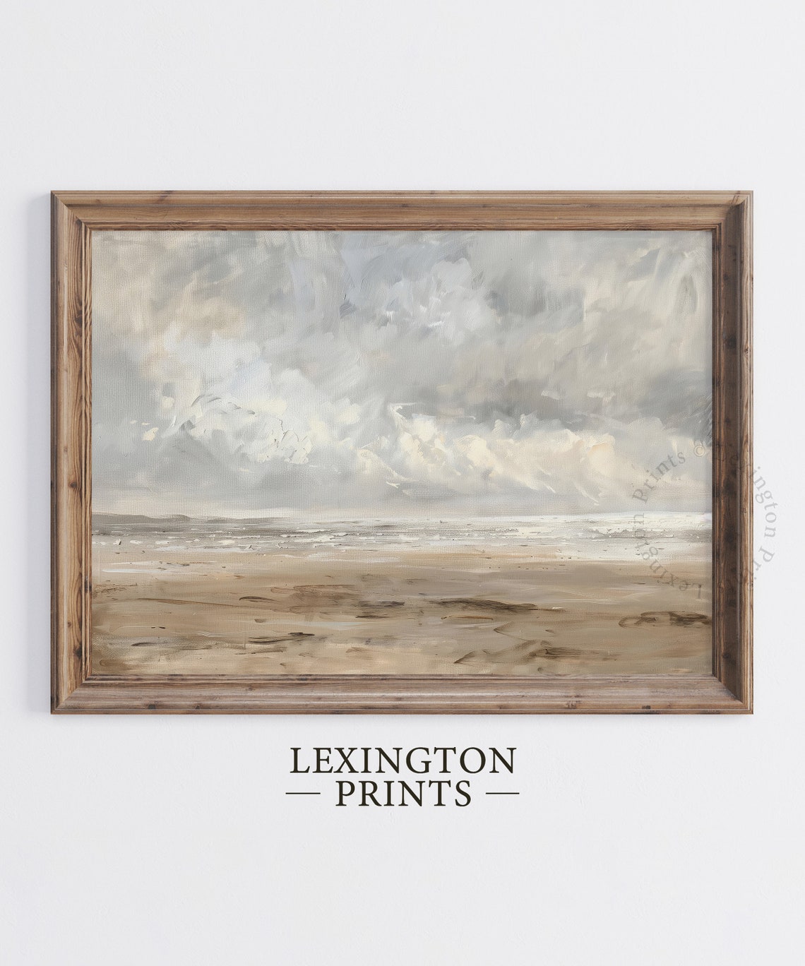 Misty Beach Seascape Oil Painting Neutral Coastal Wall Poster - Image 5
