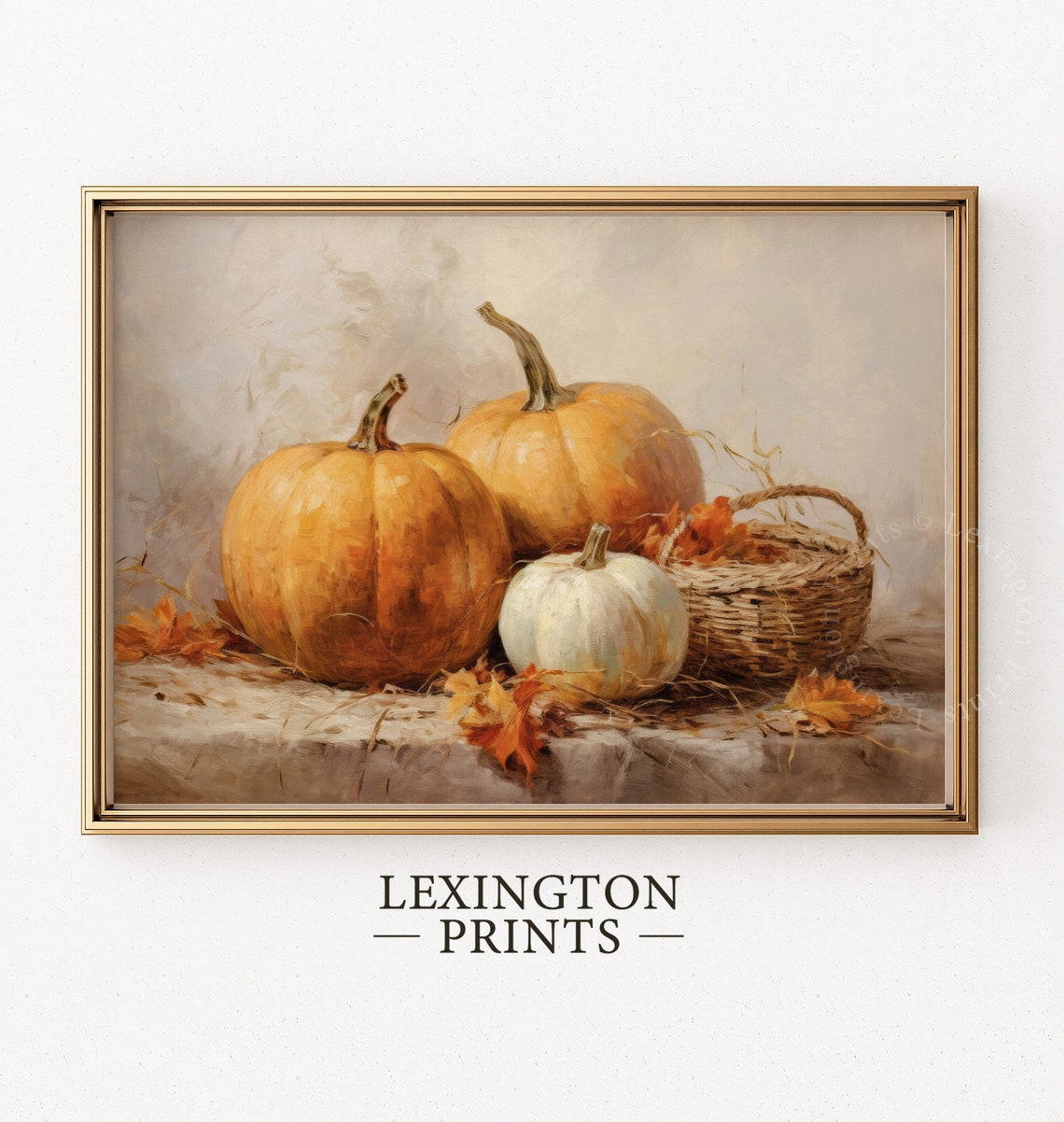 Pumpkin Harvest Still Life Wicker Basket Fall Oil Painting Poster - Image 5