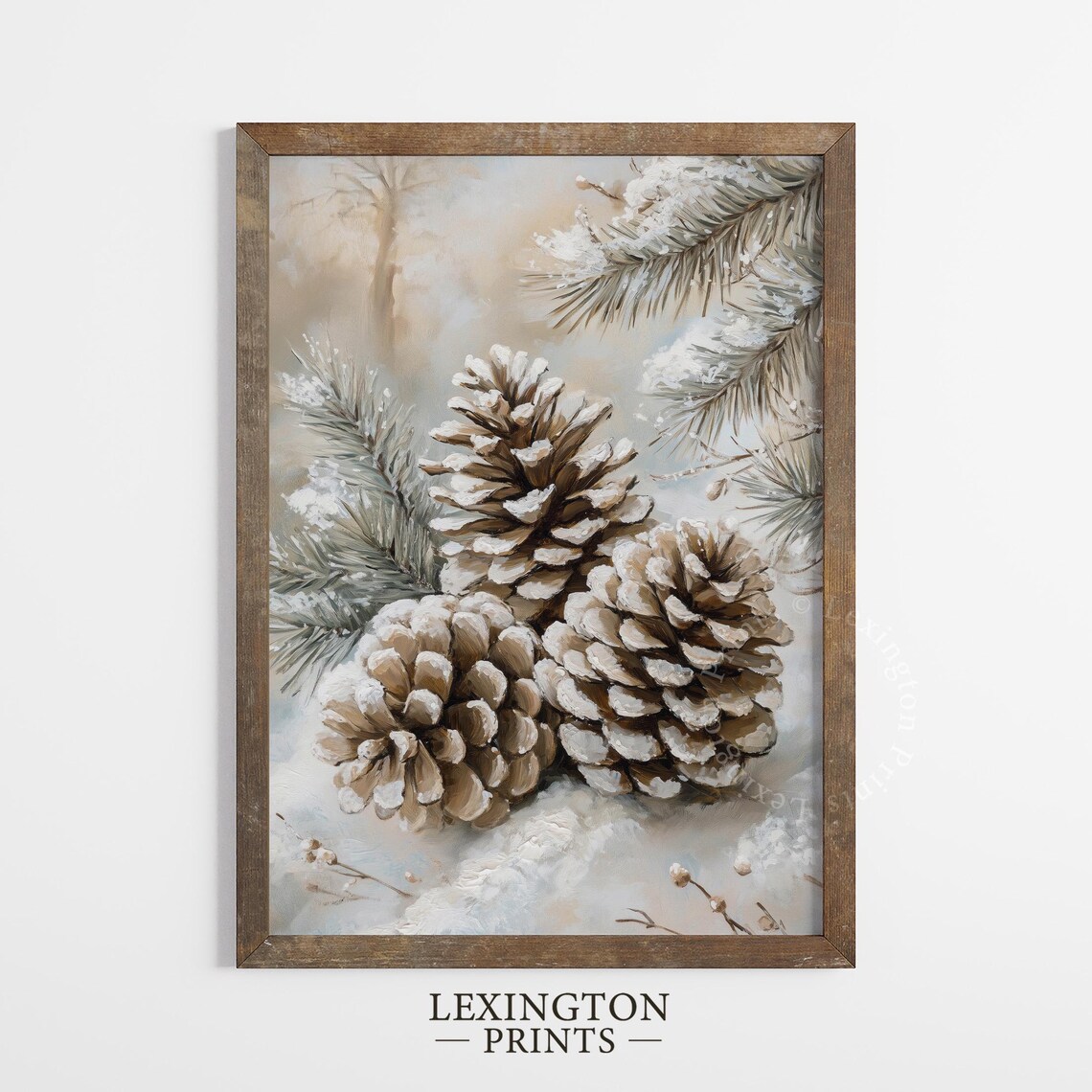 Snowy Pinecone Print, Neutral Farmhouse Christmas Art Print - Image 5