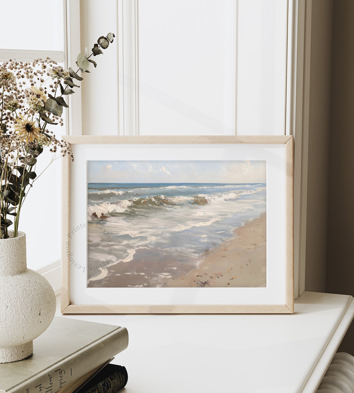 Soft Ocean Waves Washing Over Sandy Shore Beach Painting Poster - Image 4