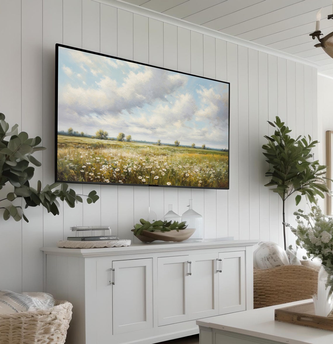 Spring Wildflower Field Under Blue Sky Blooming Frame TV Art Poster - Image 3