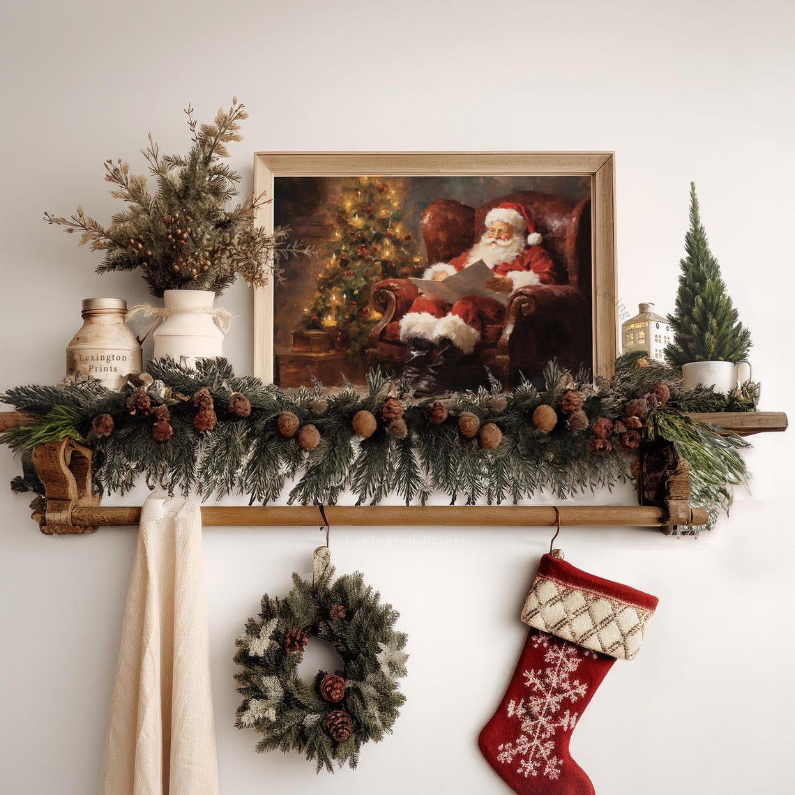 Santa Living Room Vintage Christmas Wall Art Christmas Santa Reading Painting Christmas Holiday Art Winter Print Santa Christmas Print 408 - Image 6