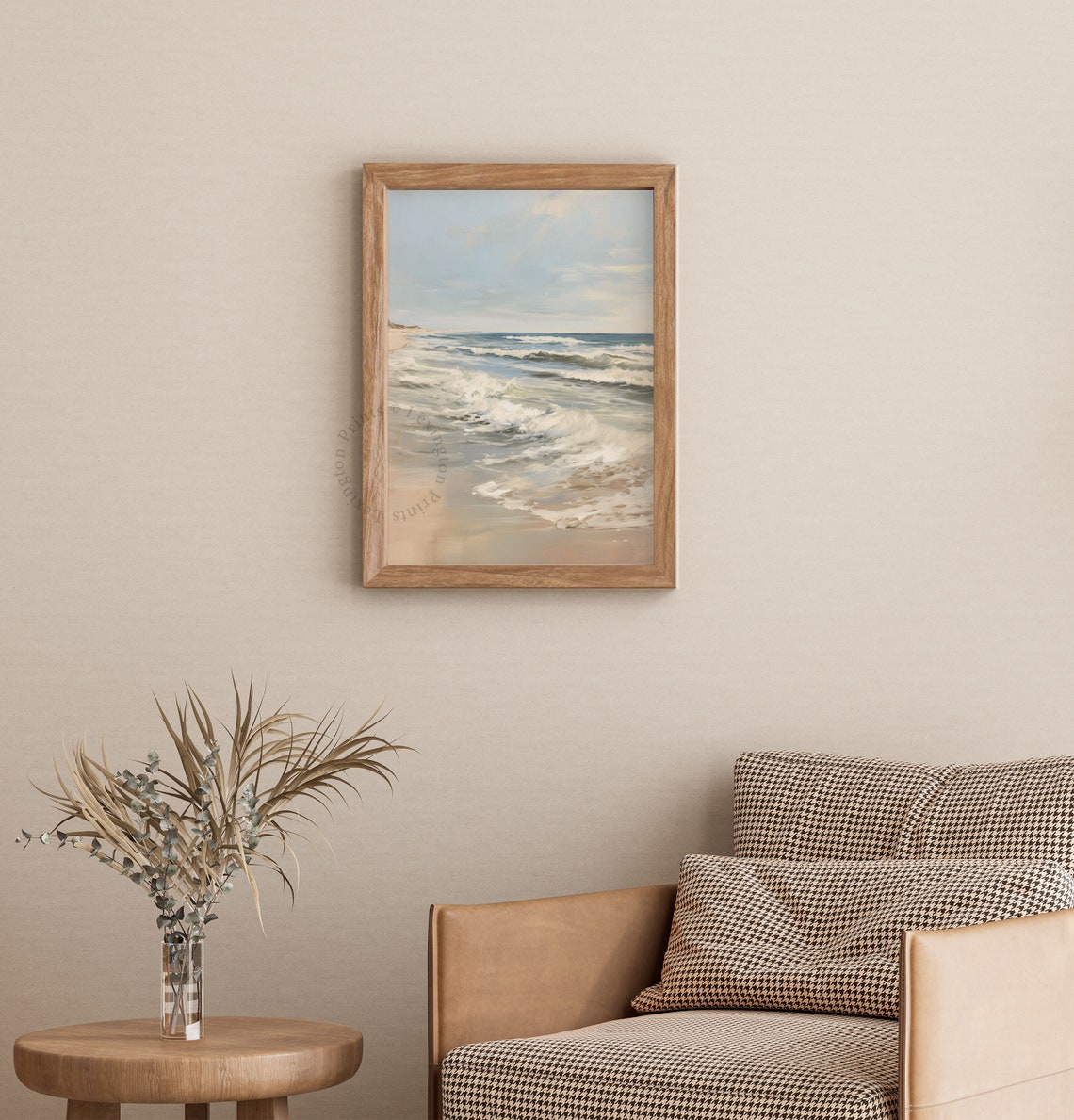 Gentle Ocean Waves Sandy Beach Calming Coastal Painting Poster - Image 3