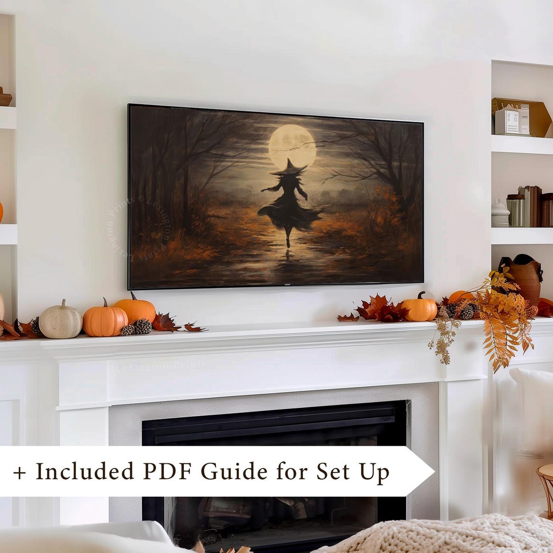 Dancing Witch Full Moon Night Frame TV Art Spooky Halloween Print - Image 8