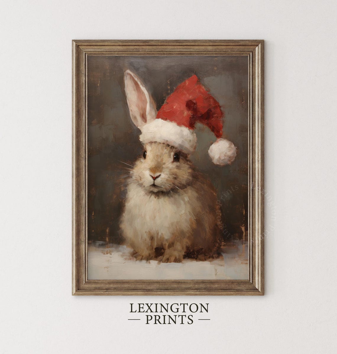 Cute Bunny Wearing Santa Hat Christmas Animal Portrait Art Print - Image 2