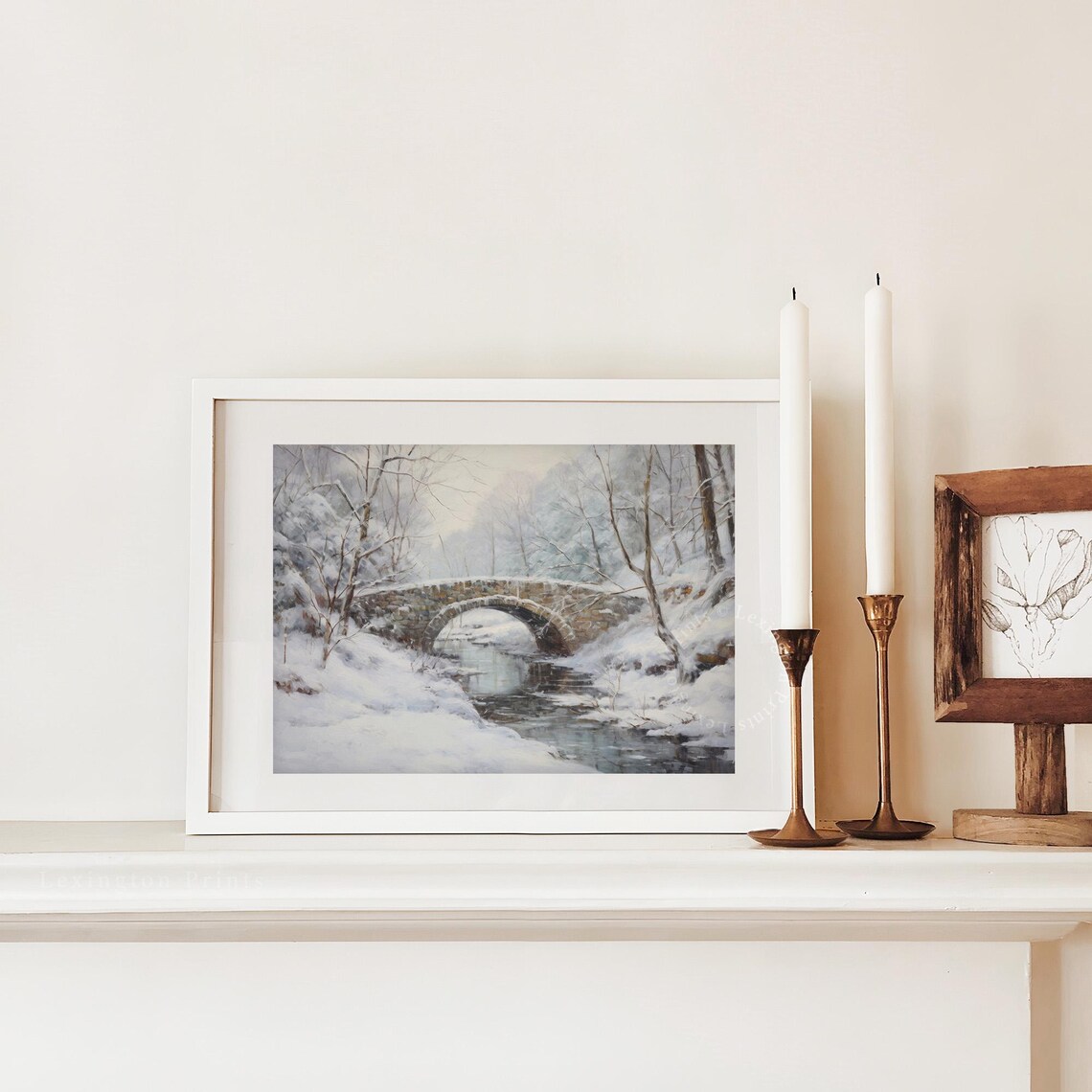 Snowy Stone Bridge Winter Landscape Painting Vintage Wall Art - Image 2