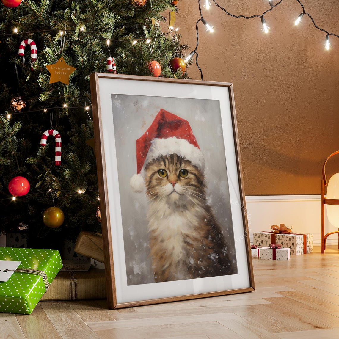 Fluffy Tabby Kitten Wearing Red Santa Hat In Snowy Christmas Poster - Image 7