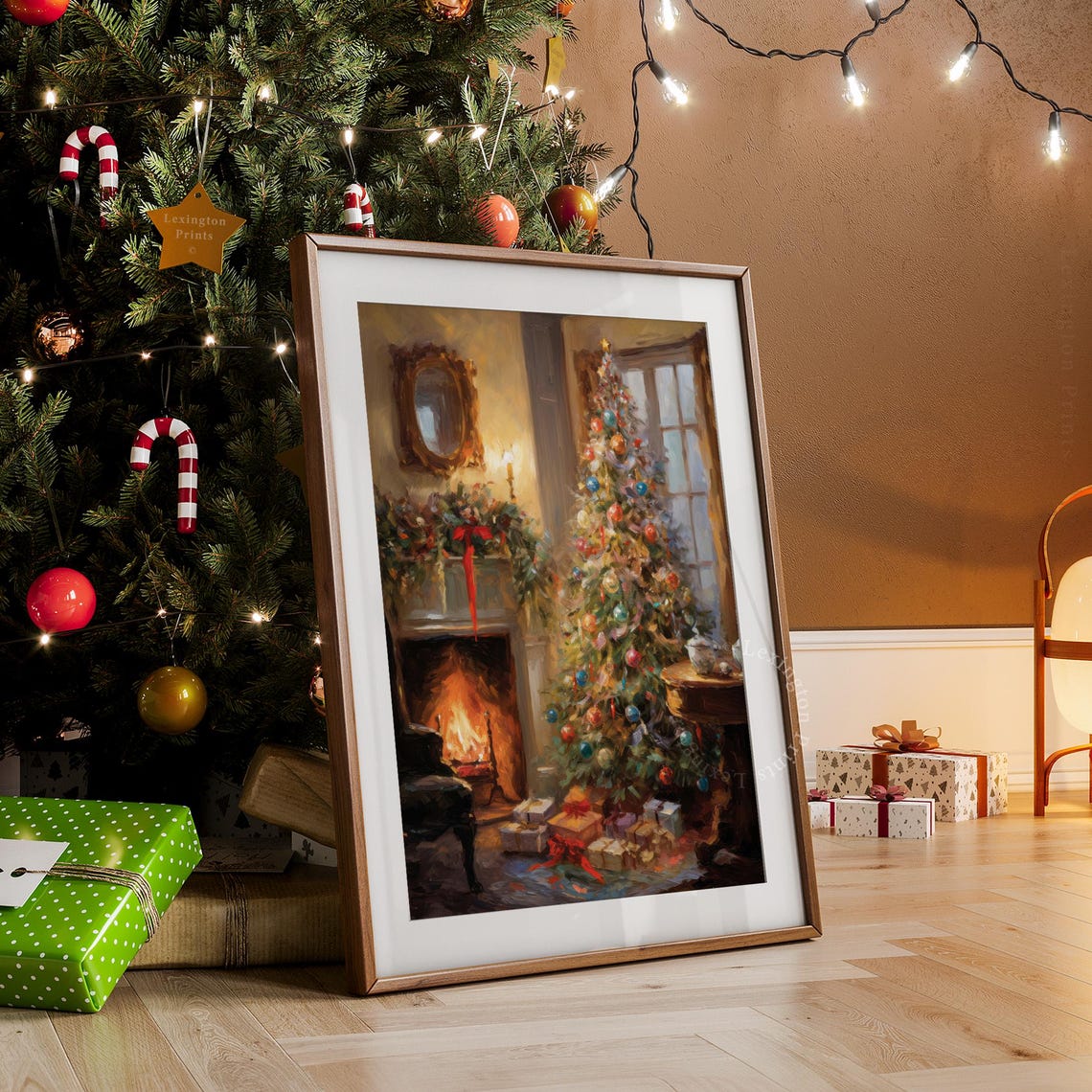 Christmas Tree Fireplace Gifts Warm Vintage Holiday Living Room Poster - Image 7