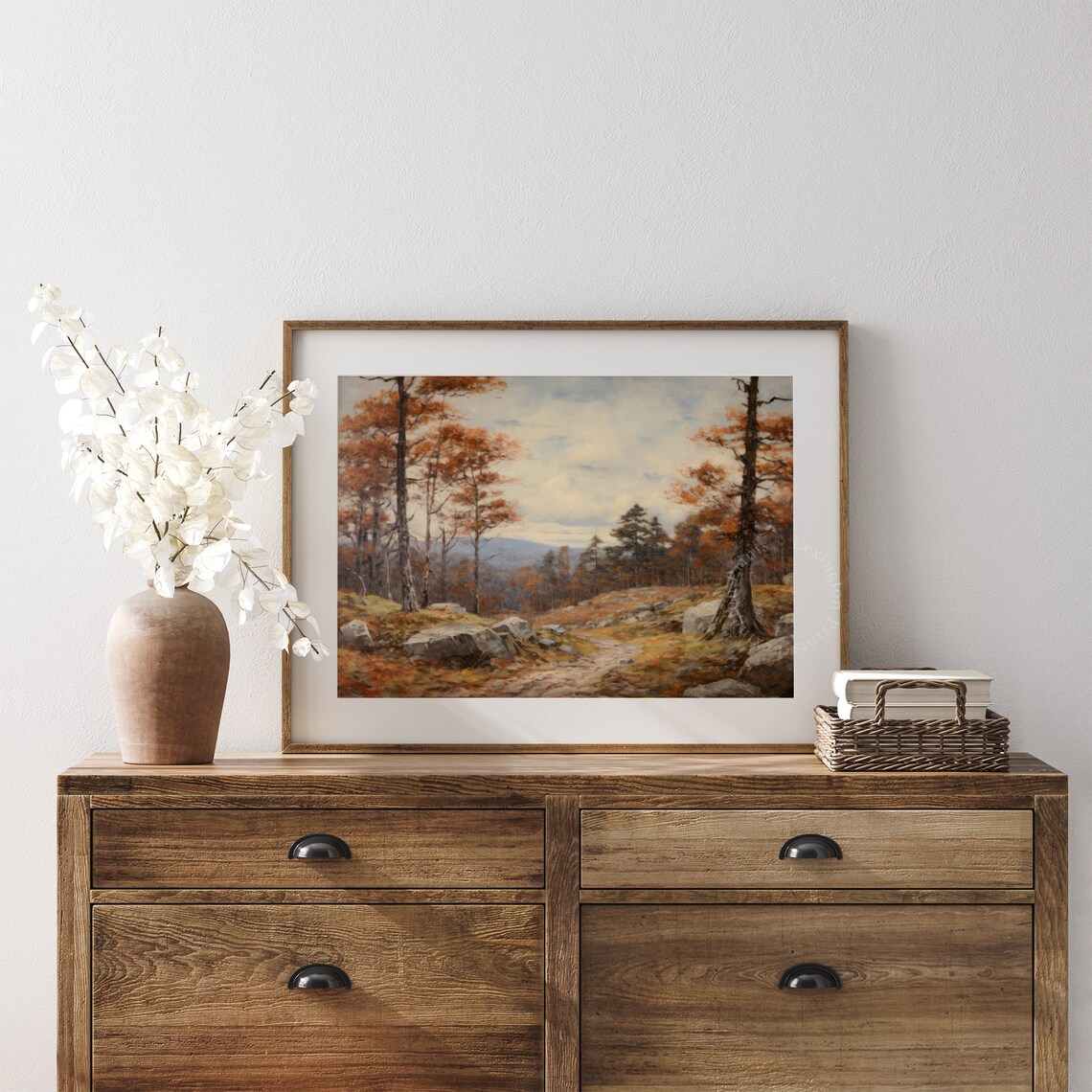 Rocky Autumn Path Through Orange Pine Forest Mountain View Landscape Poster - Image 7