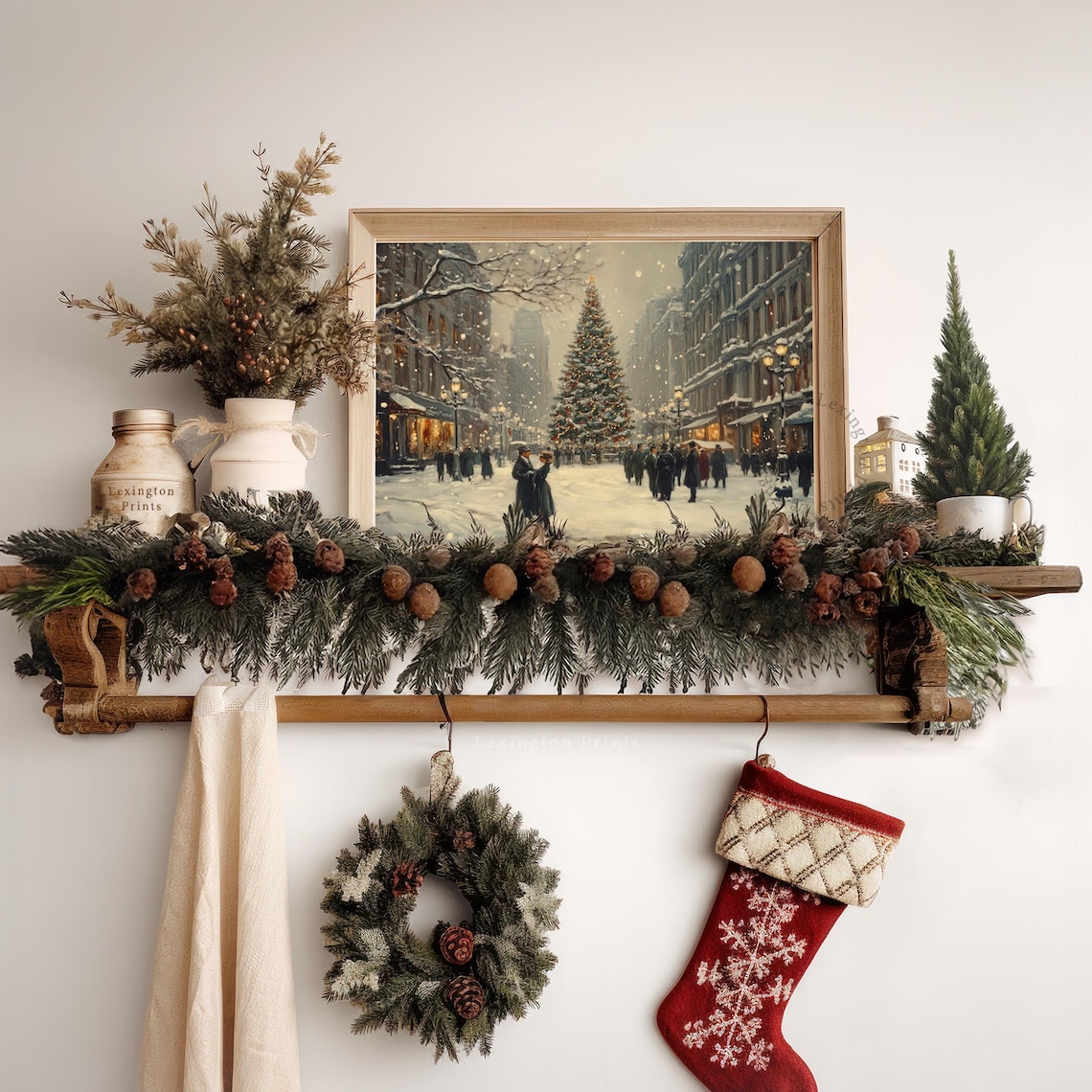 Victorian Street Christmas Tree Snowy Vintage Holiday Scene Poster - Image 7