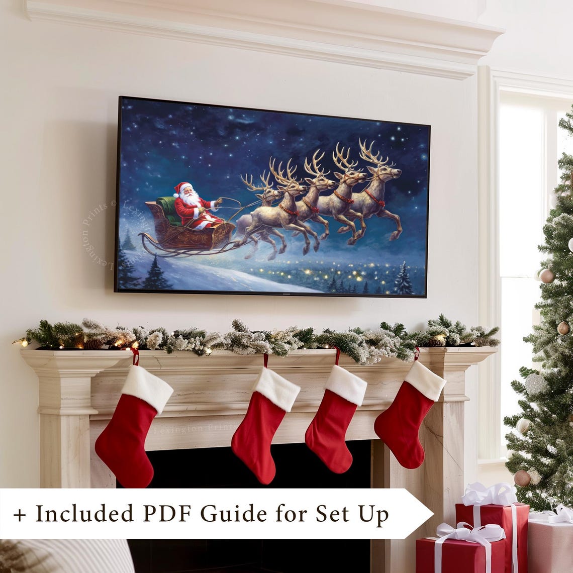 Santa Sleigh Christmas Frame Tv Art Christmas Santa Christmas Wall Art Winter Art Vintage Christmas Decor Santa Print Santa Tv 456 - Image 8