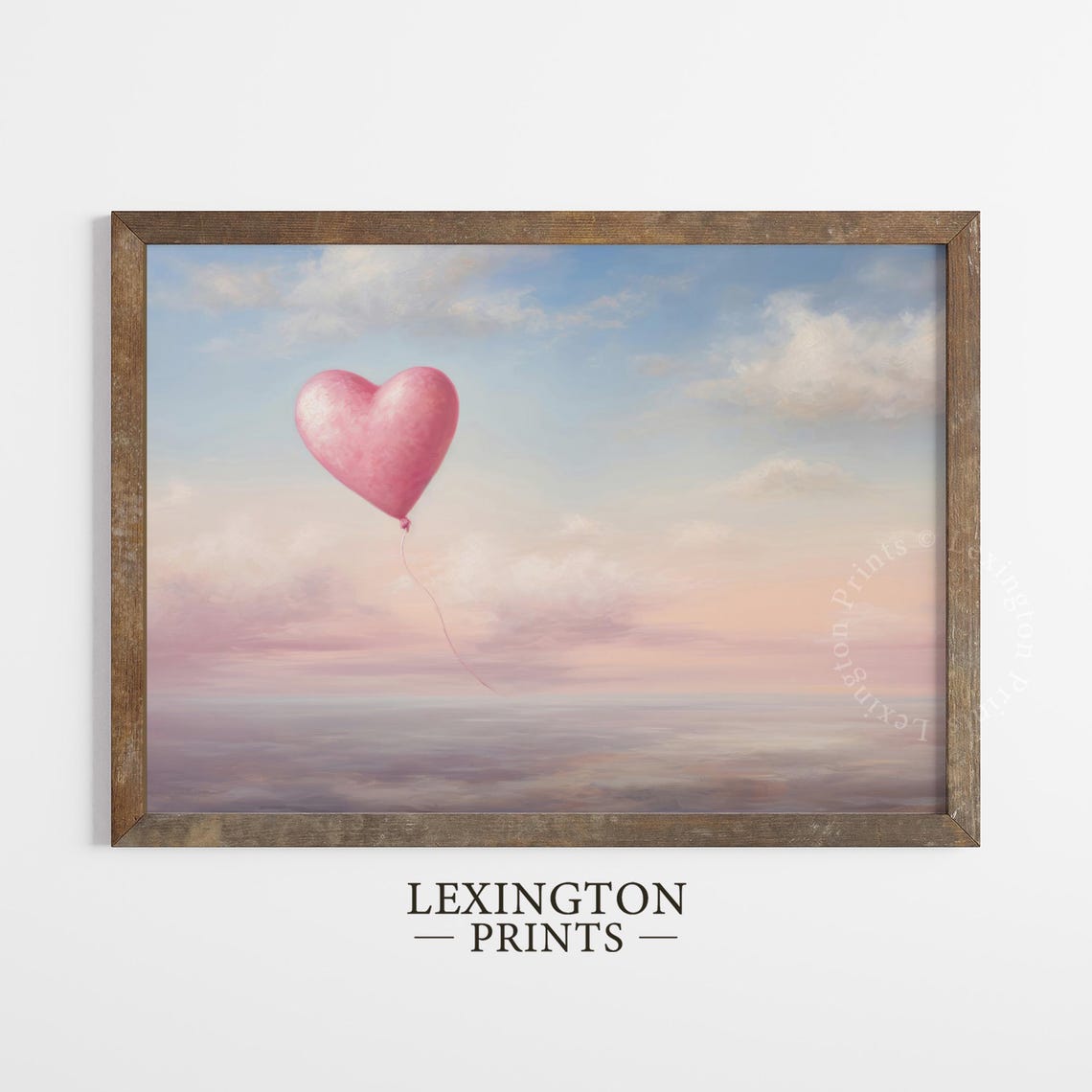 Pink Heart Balloon Floating in Pastel Sky Romantic Valentine Wall Art - Image 4