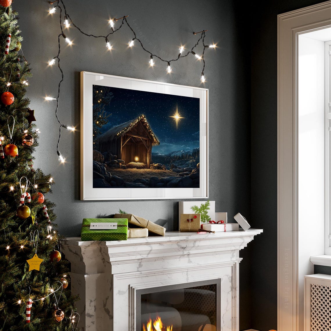 Holy Nativity Stable under Starry Night Bright Star Scene Poster - Image 3