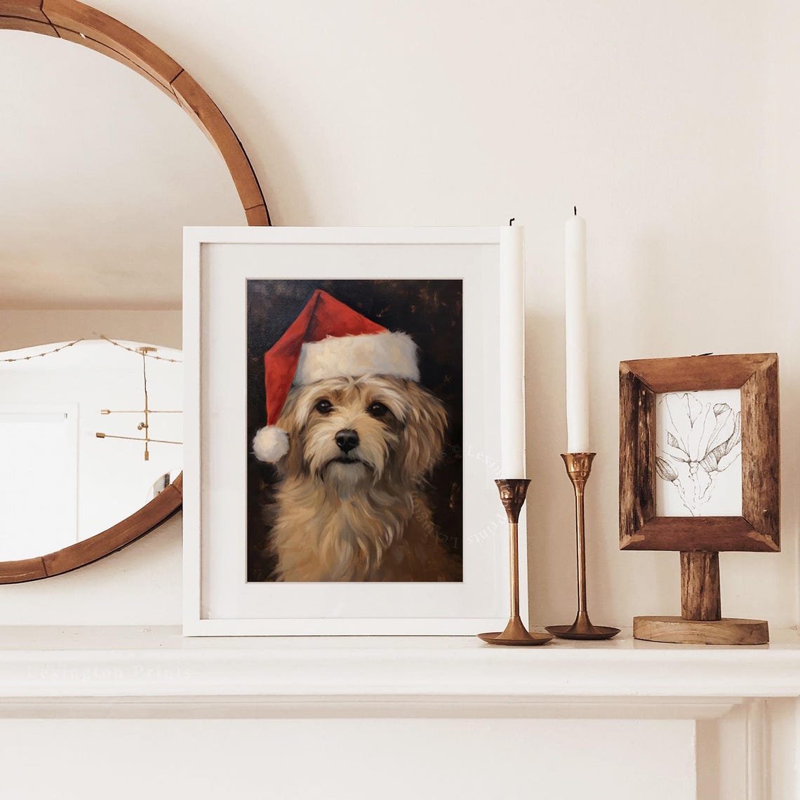 Rustic Christmas Wall Art Dog Christmas Dog Painting Vintage Christmas Decor Winter Art Pet Oil Painting Dog Portrait Holiday 223 - Image 3