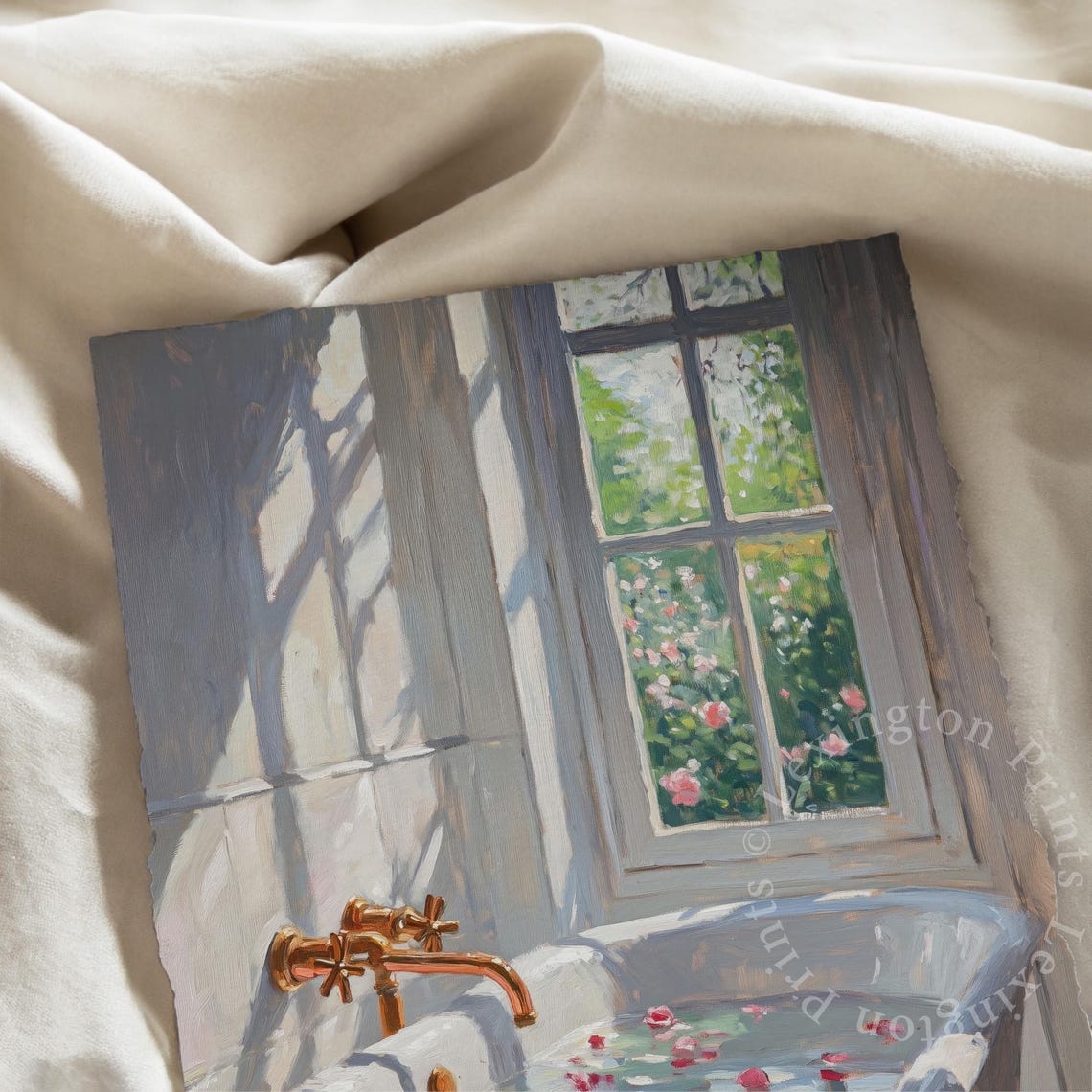 Sunlit Bathtub With Rose Petals by Garden Window Spa Art Print - Image 7