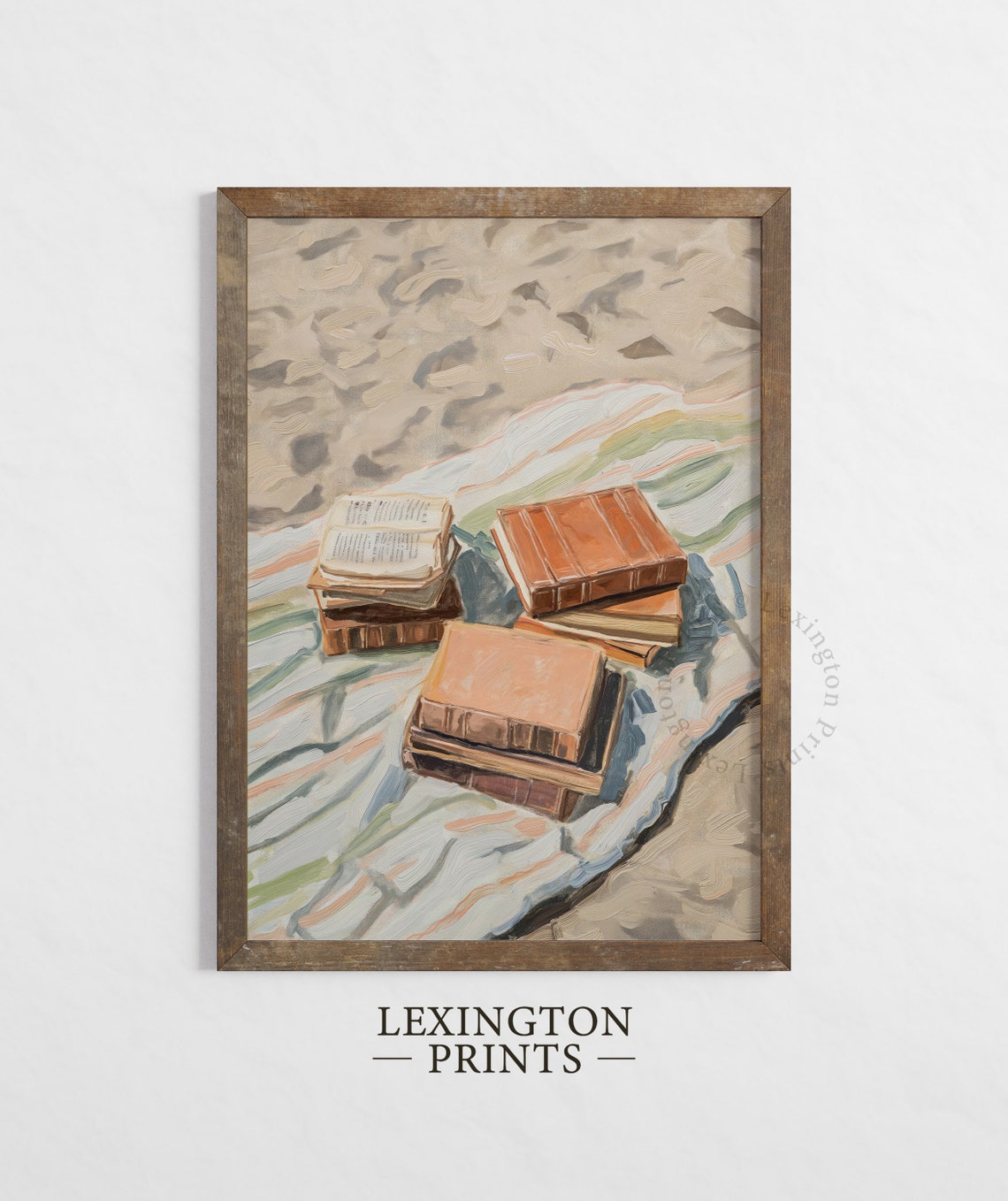 Stack of Books on a Beach Blanket Summer Oil Painting Poster - Image 5