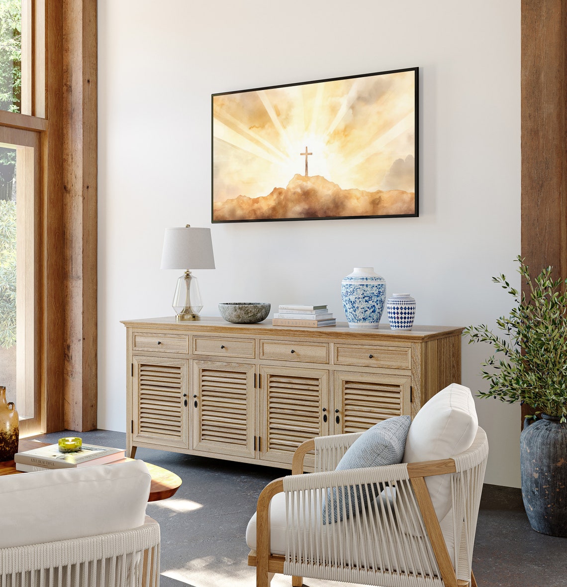 Christian Cross Tv Art Jesus Tv Art Easter Frame Tv Art Religious Tv Art Christian Decor Easter Tv Art Christian Tv Art Watercolor 642 - Image 2
