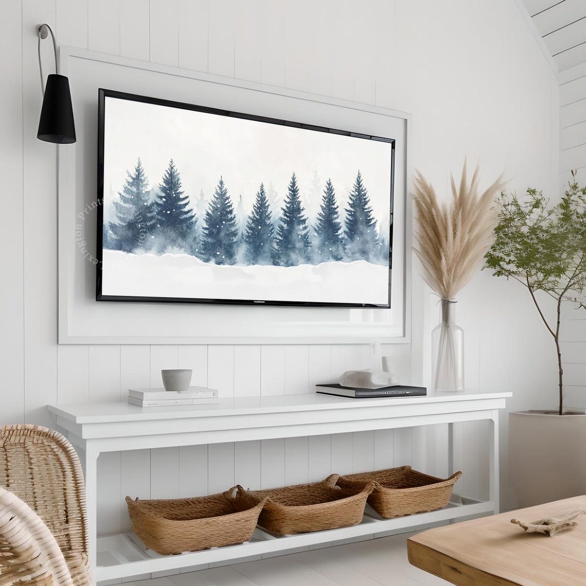 White Winter Forest with Frosted Pines Serene Frame TV Art Print - Image 7