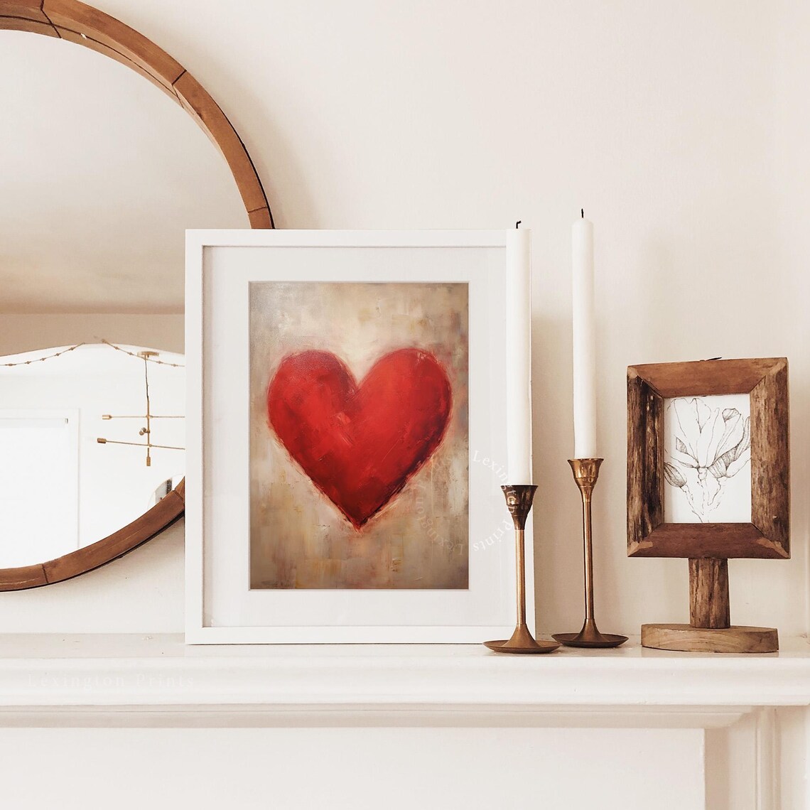 Rustic Vintage Valentines Red Heart Art Print - Image 3