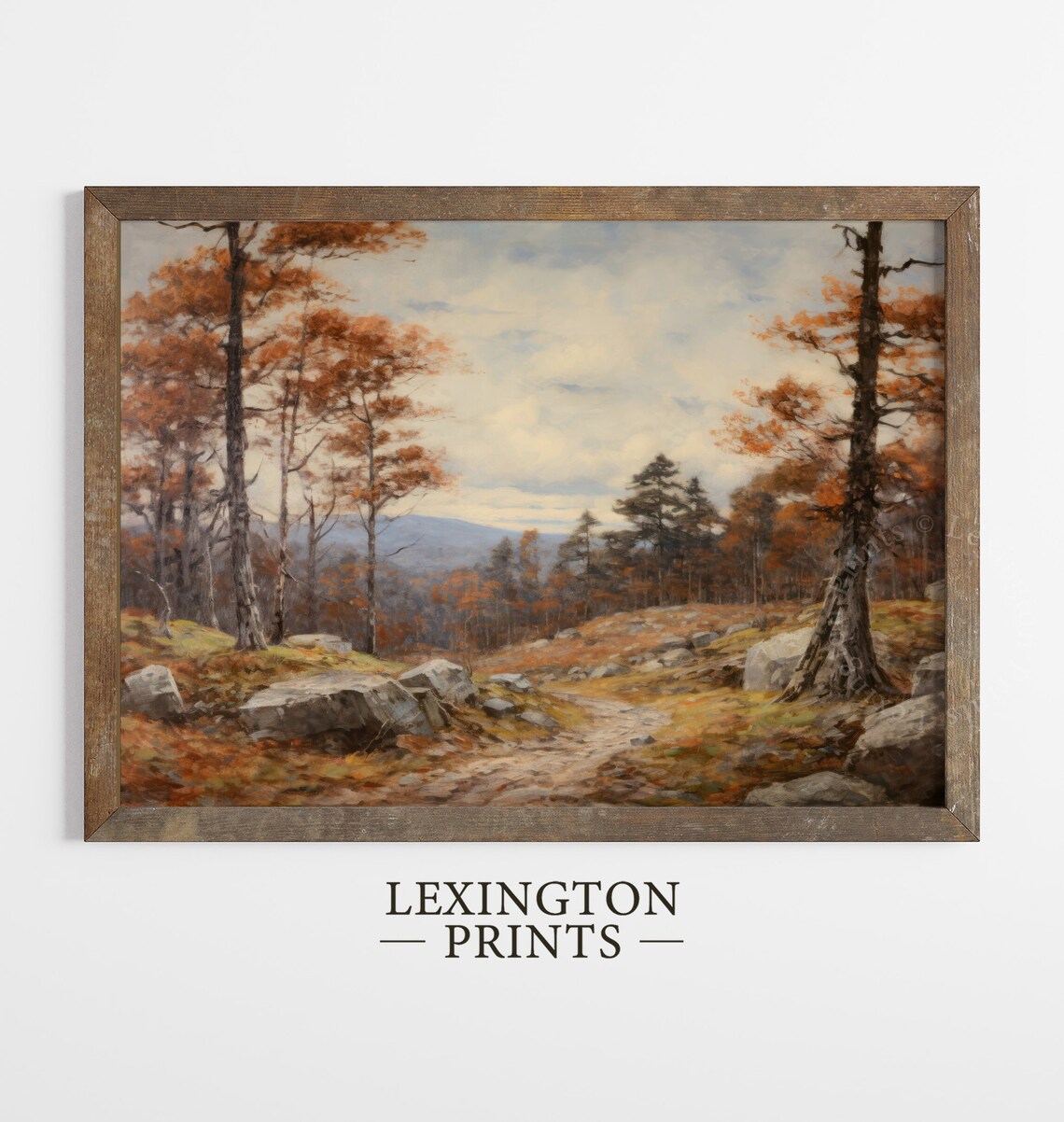 Rocky Autumn Path Through Orange Pine Forest Mountain View Landscape Poster - Image 5