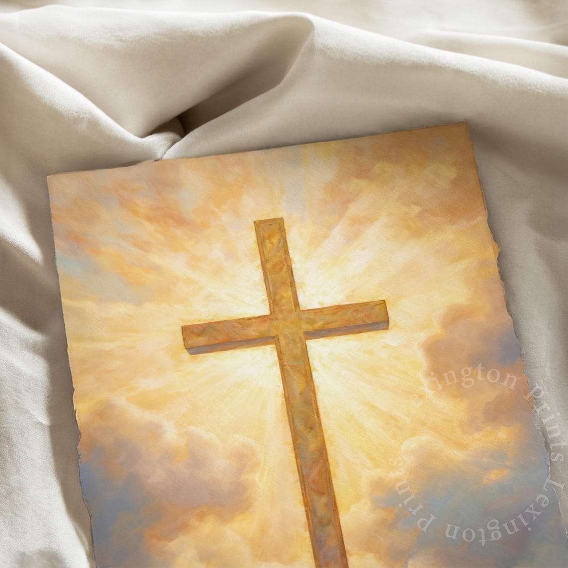 Golden Cross Against Glowing Sunrise Clouds Faith Hope Wall Art