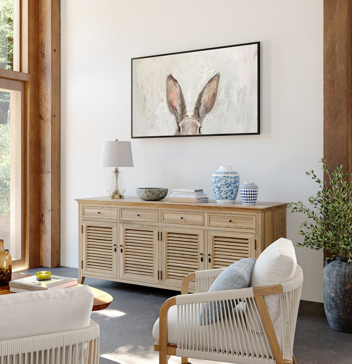 Peeking Bunny Ears Minimalist Easter Rabbit Spring Painting Poster - Image 2