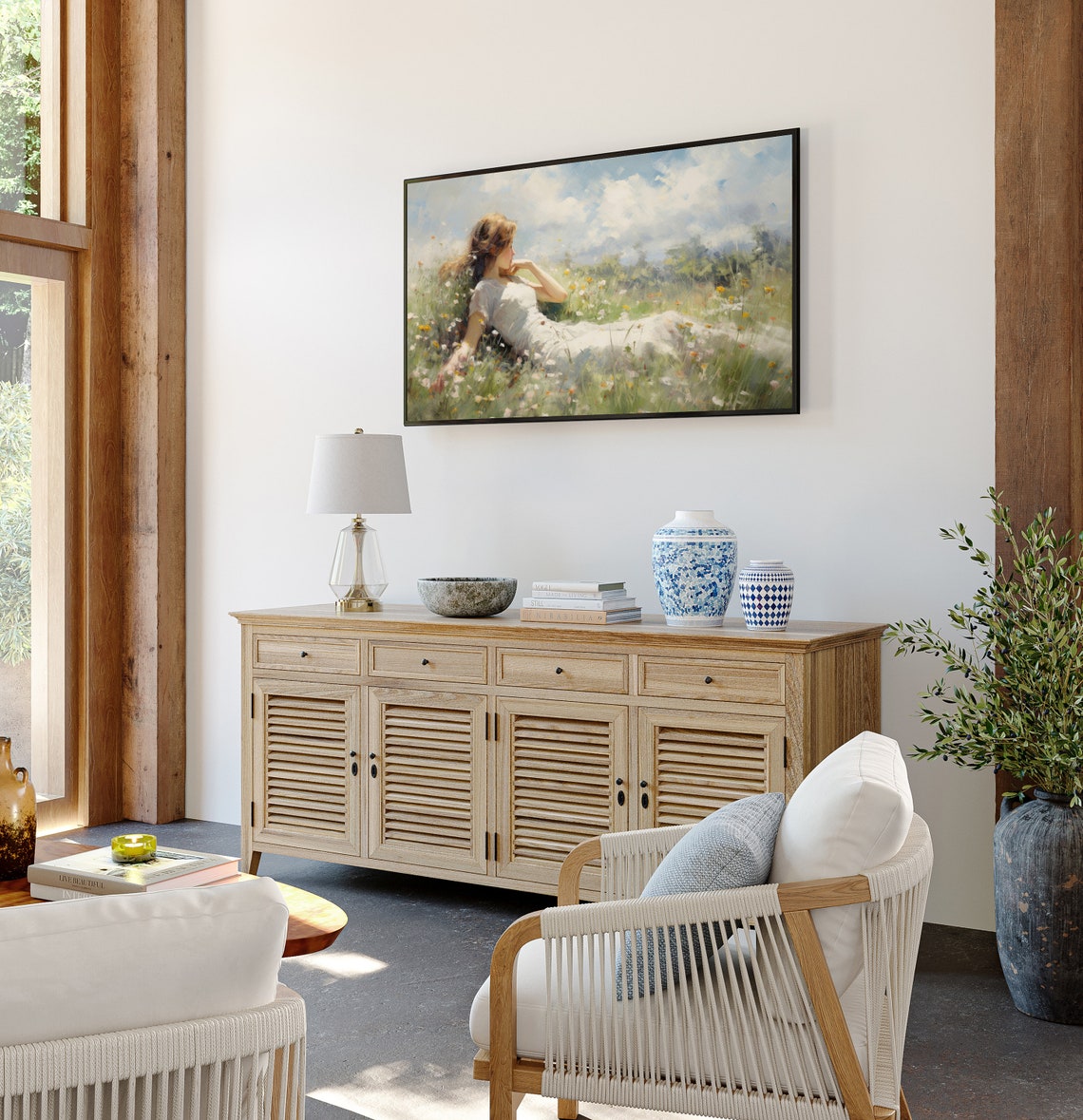 Woman Resting in Wildflower Meadow Dreamy Frame TV Art Summer Print - Image 2
