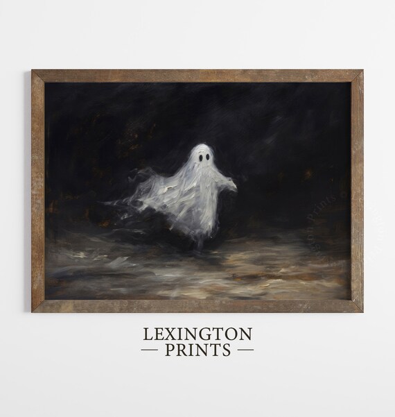 Cute Dancing Ghost on Dark Background Spooky Halloween Ghost Poster