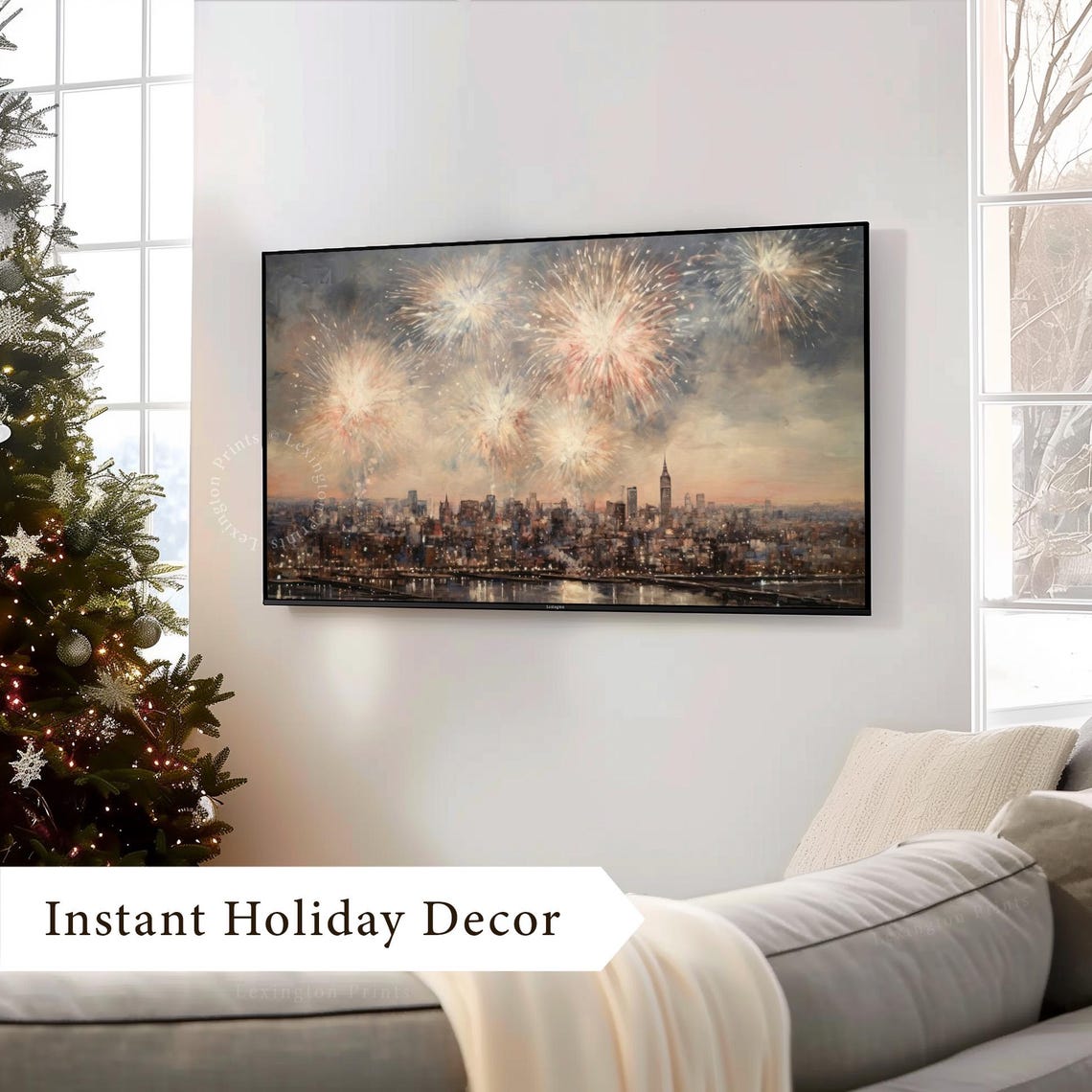 New York City Fireworks Over Skyline Night Celebration Poster - Image 8