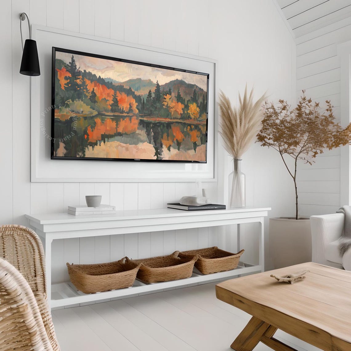 Autumn Lake Reflection Colorful Forest Mountains Painting Poster - Image 4