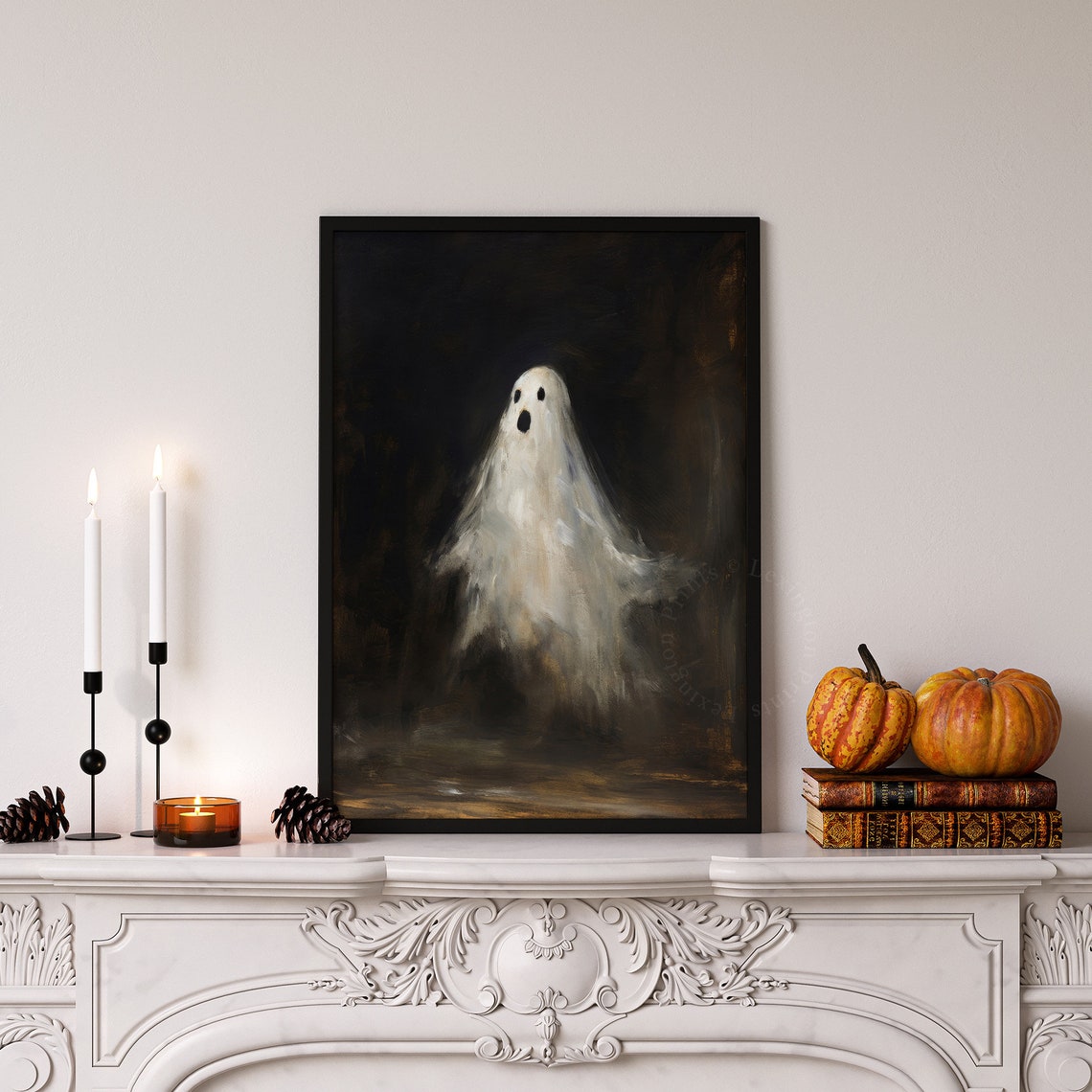Surprised Little Ghost Floating in Dark Moody Halloween Wall Art - Image 4