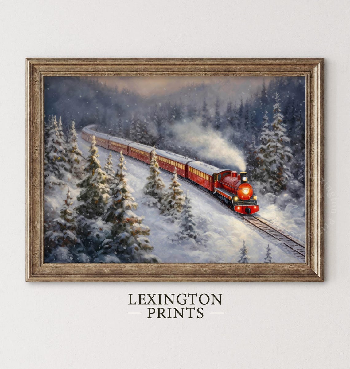 Christmas Train Snowy Forest Red Locomotive Vintage Holiday Poster - Image 4