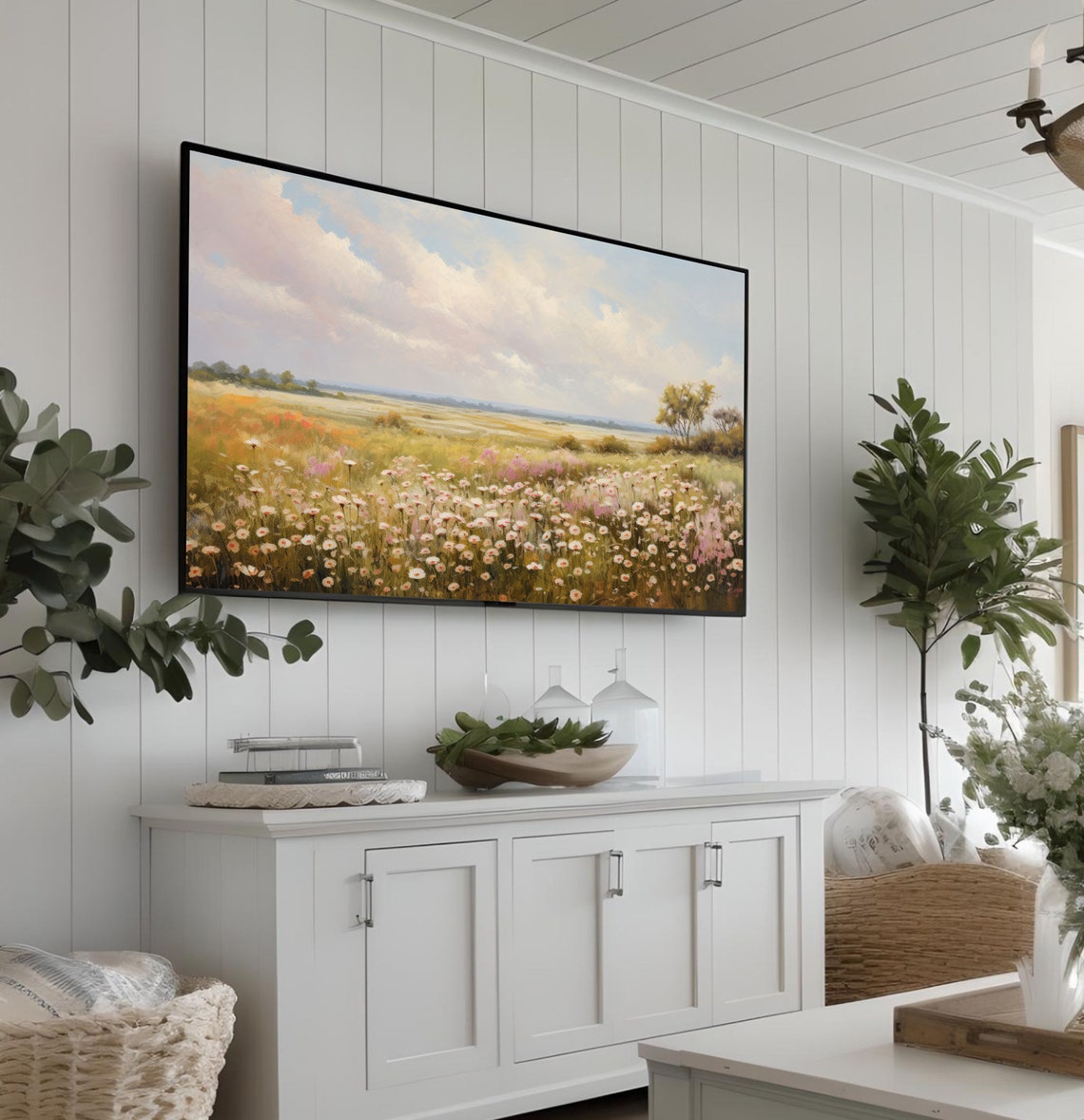 Wildflower Prairie Meadow Under Cloudy Sky Frame TV Style Poster - Image 3