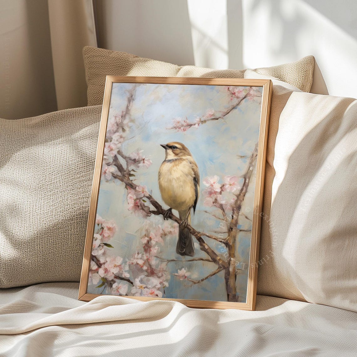 Songbird on Cherry Blossom Branch Spring Pink Floral Bird Art Poster - Image 7